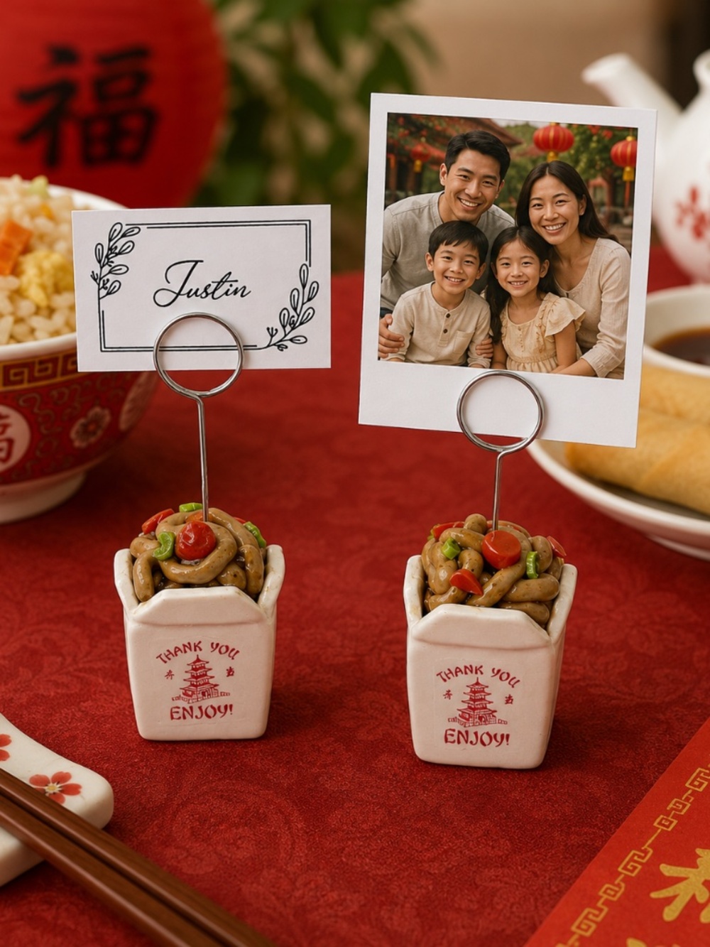 Chinese Takeout Box Place Card Holder, Photo Holder, Food Label | Handmade